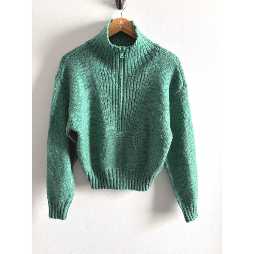 American Eagle Women's Sweater Green Knit Quarter Zip Preppy Pullover XS